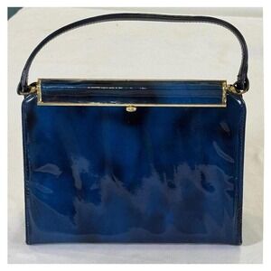 1950s Mar-Shel Blue Vinyl Frame Cocktail Bag Gold-Tone Hardware Top Handle